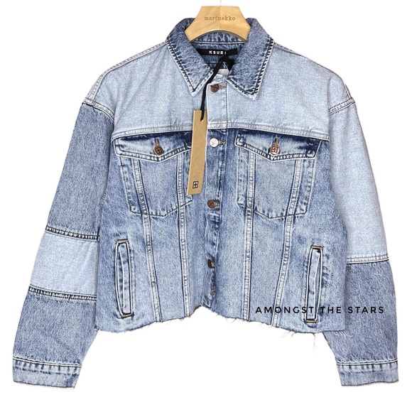 Ksubi Destiny Patchwork Lifetime Blue Cropped Denim Jacket - Picture 9 of 16